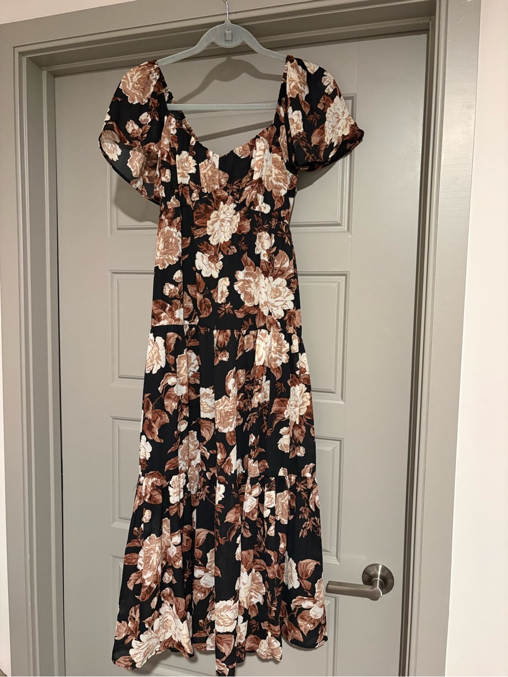 Abercrombie & Fitch Black Midi Dress with Brown and Cream Floral Print